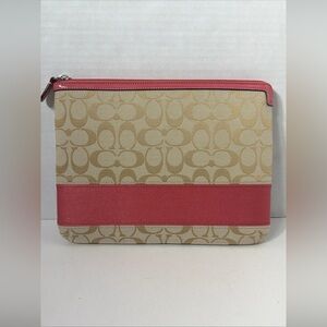 Coach SIGNATURE LOGO iPAD ZIP CASE Pink Stripe Pink Leather Trim NWOT